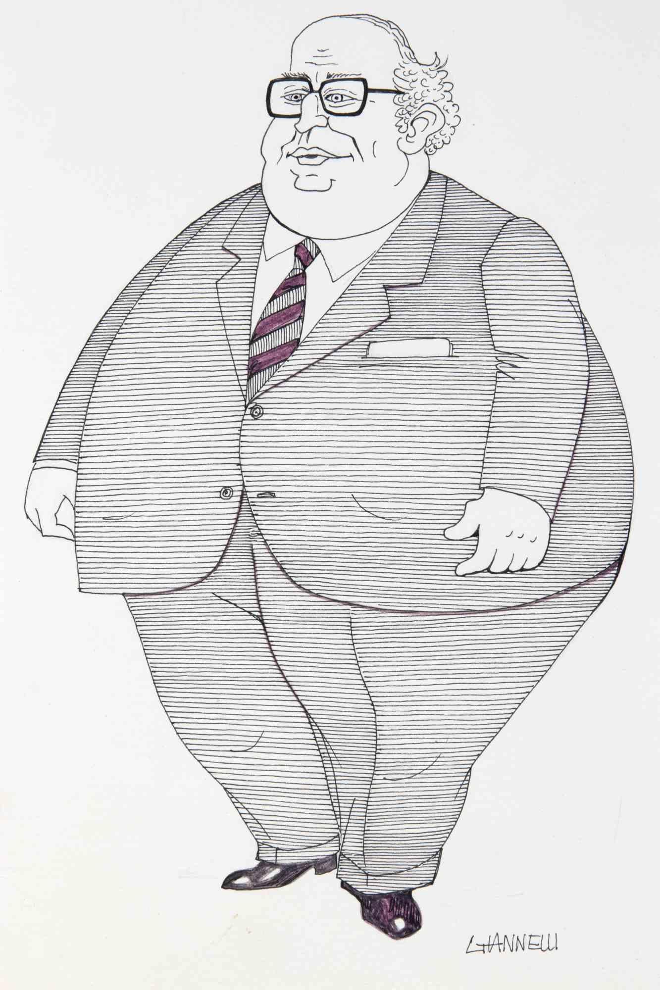 Caricatura de Giovanni Spadolini - Dibujo de Emilio Giannelli - Años 80 en venta 1