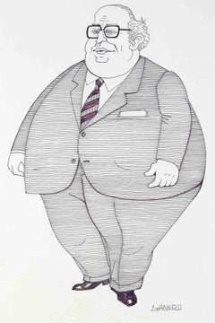 Caricature of Giovanni Spadolini - Drawing by Emilio Giannelli - 1980s