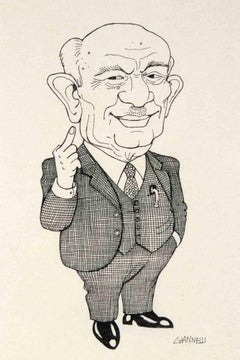 Caricature of Amintore Fanfani - Drawing by Emilio Giannelli - 1980s