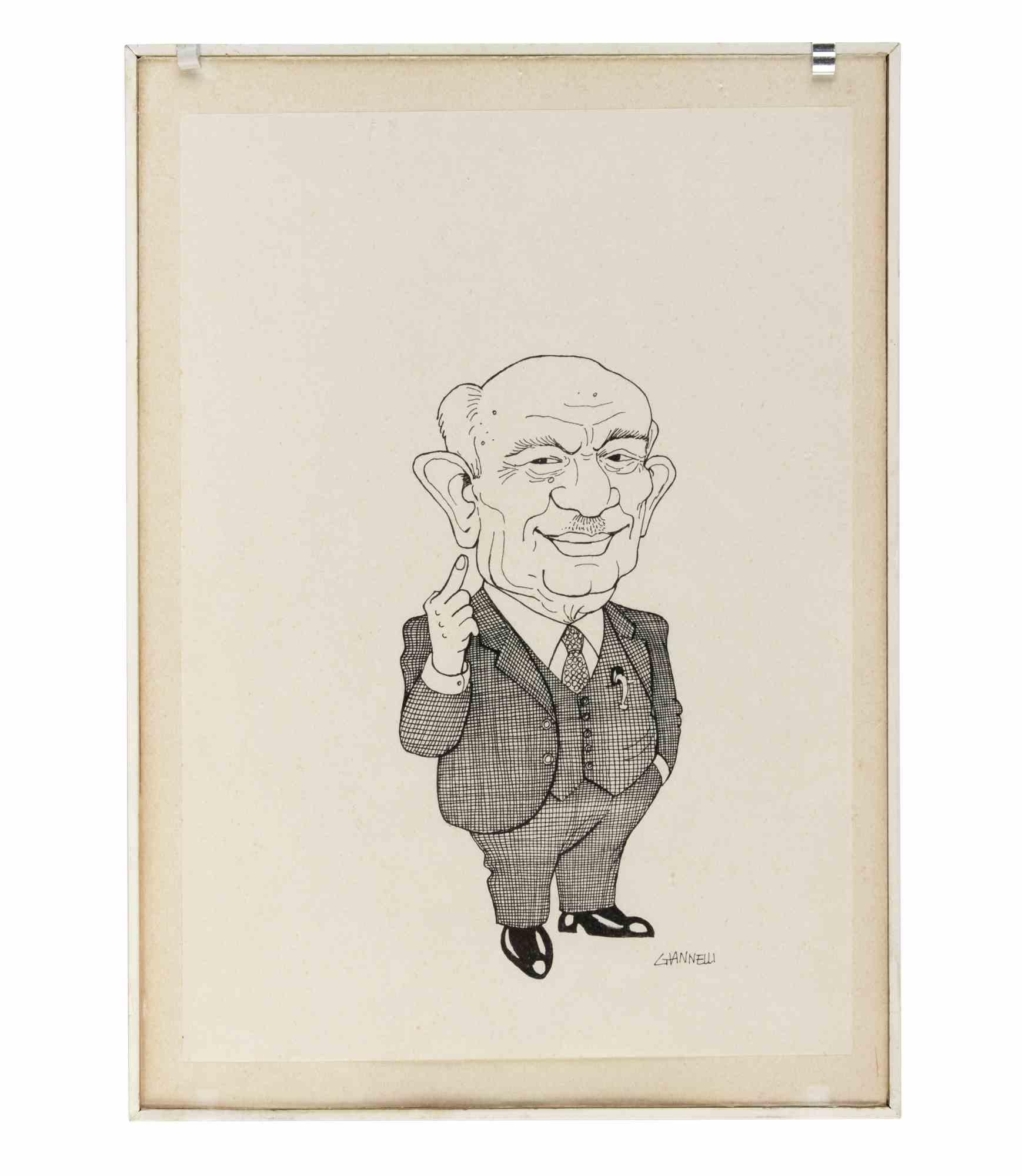 Caricatura de Amintore Fanfani - Dibujo de Emilio Giannelli - Años 80 en venta 1
