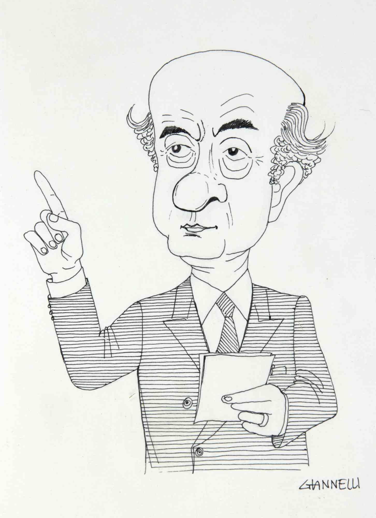 Caricatura de Ciriaco De Mita - Dibujo de Emilio Giannelli - Años 80