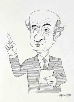 Caricature of Ciriaco De Mita - Drawing by Emilio Giannelli - 1980s