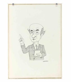 Caricature of Ciriaco De Mita - Drawing by Emilio Giannelli - 1980s