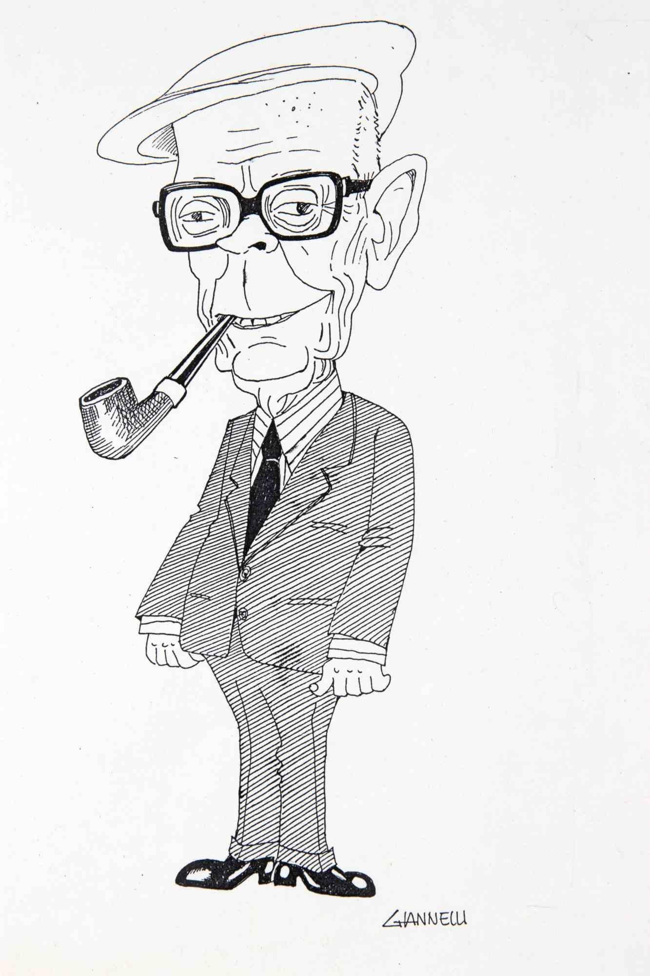 Caricatura de Sandro Pertini - Dibujo de Emilio Giannelli - Años 80