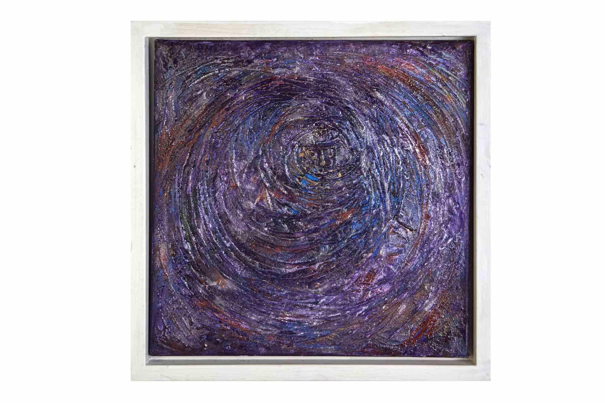 Title work “ The sound of the black hole “-2022

Cloth 40x40 cm ( white wooden frame ) 

Mixed material tecnique,stucco