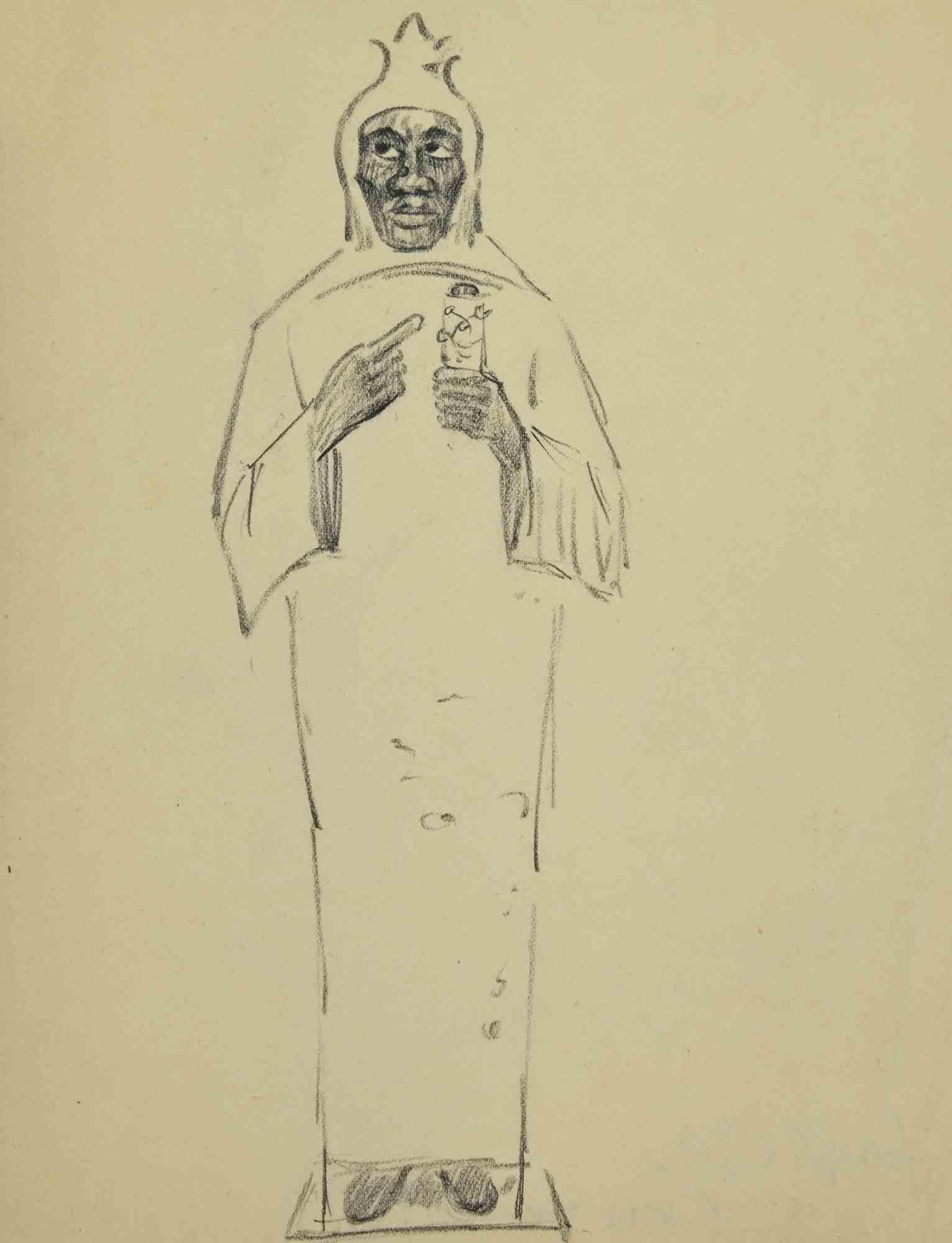 Figurative Art de Joseph Alexandre Colin - Holy Ma - Dibujo de Joseph Colin - mediados del siglo XX