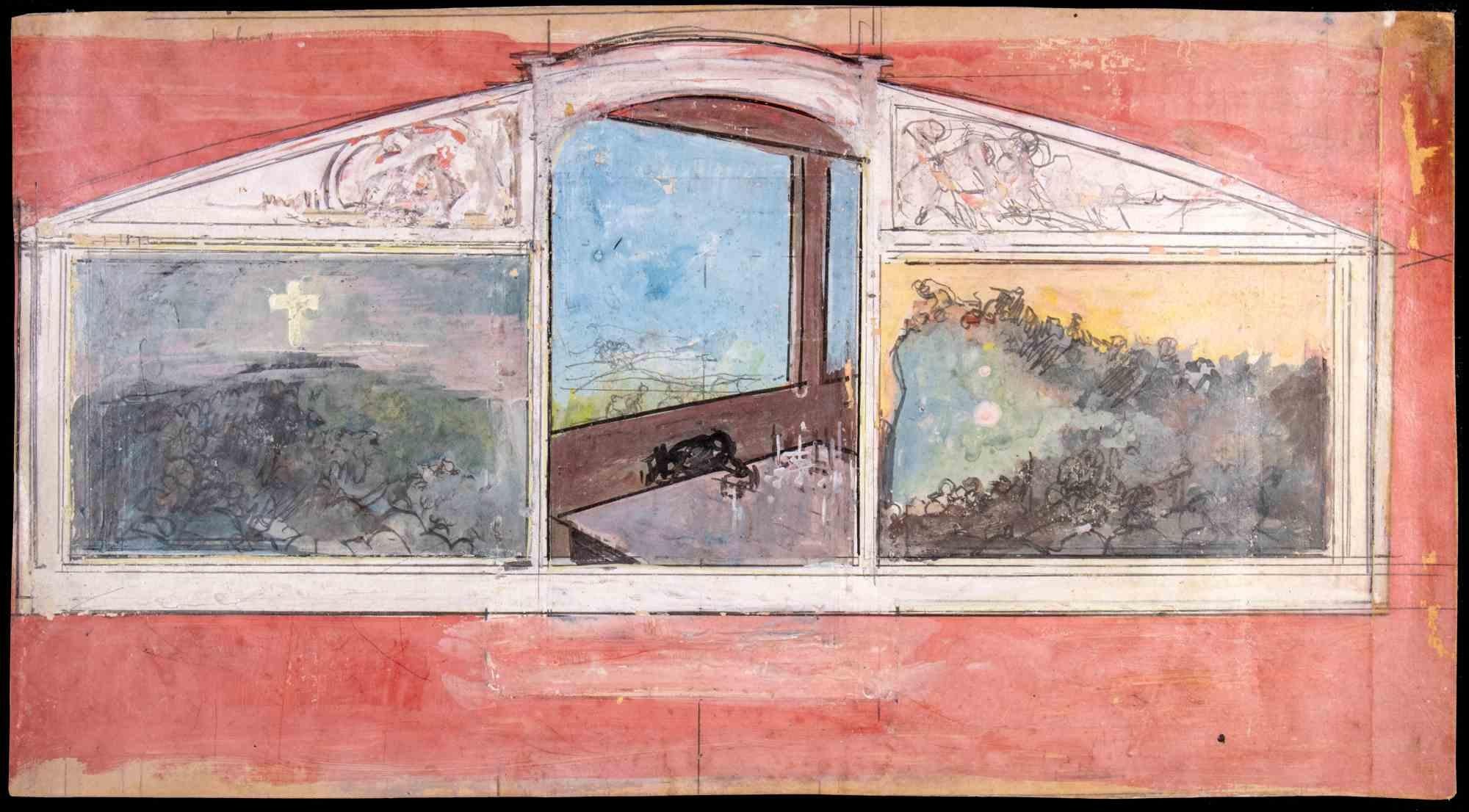 Le Finestre sono un'opera d'arte moderna realizzata da Gabriele Galantara (1865-1937) all'inizio del XX secolo.

Acquerello, inchiostro e matita su carta.

Buone condizioni e invecchiato con foxing.

L'opera è stata realizzata da Gabriele Galantara