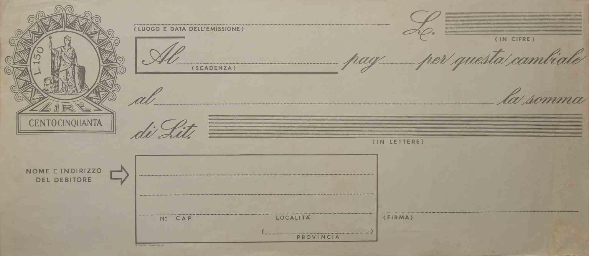Vintage Bill of Exchange for "Lire Centocin - Offset - Early 20th century - Art by Unknown