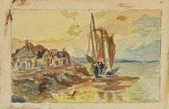 The Sea and Sunset - Drawing by Henri Desneux - Mid 20th century