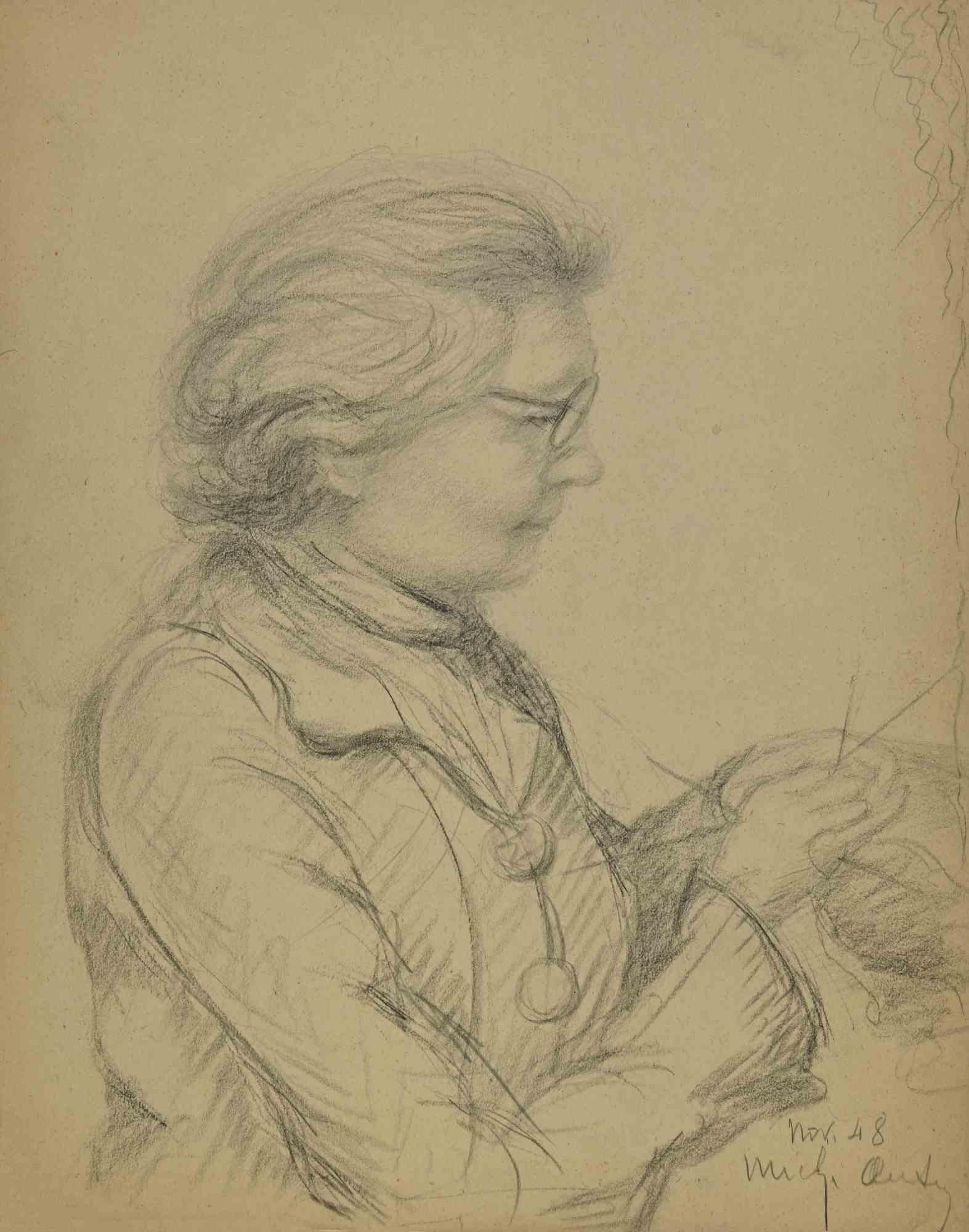 Woman Knitting is a drawing realized in 1948 by Michel Anty.

Pencil on paper.

Hand-signed and dated.

The state of preservation is good with slight foxing.

The artwork is represented through deft strokes.