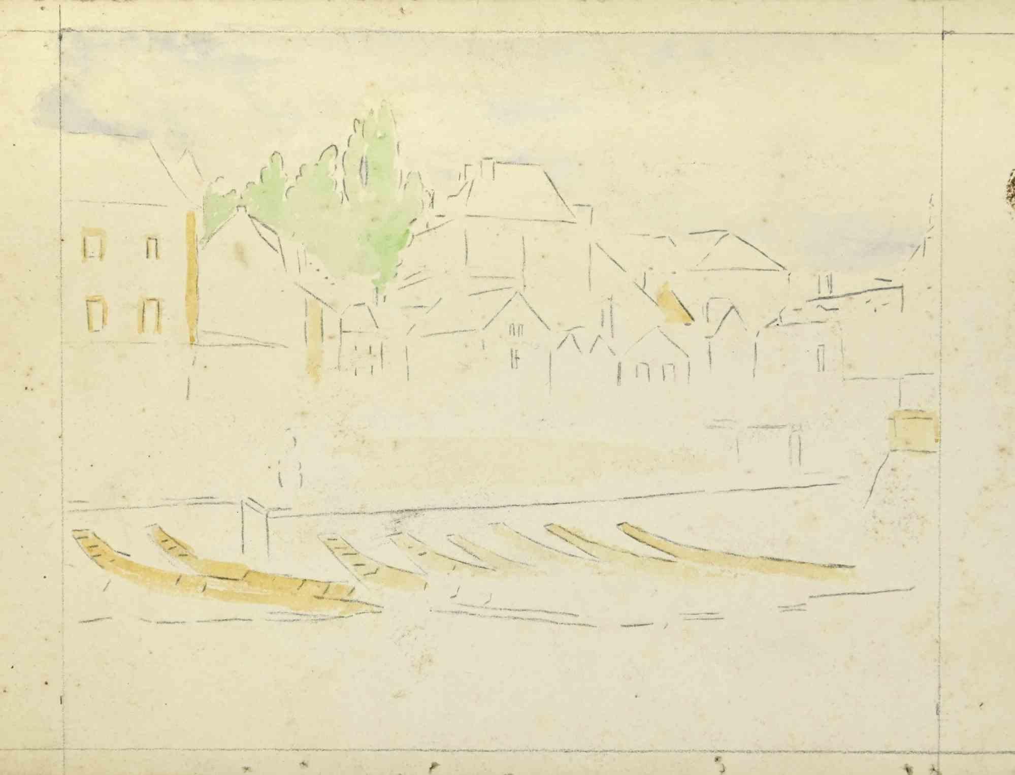 The Beach - Drawing by Jean Denis Maillart - Mid 20th century