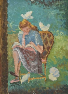 The Reading Girl - Zeichnung von Paul Collomb - 1950er Jahre