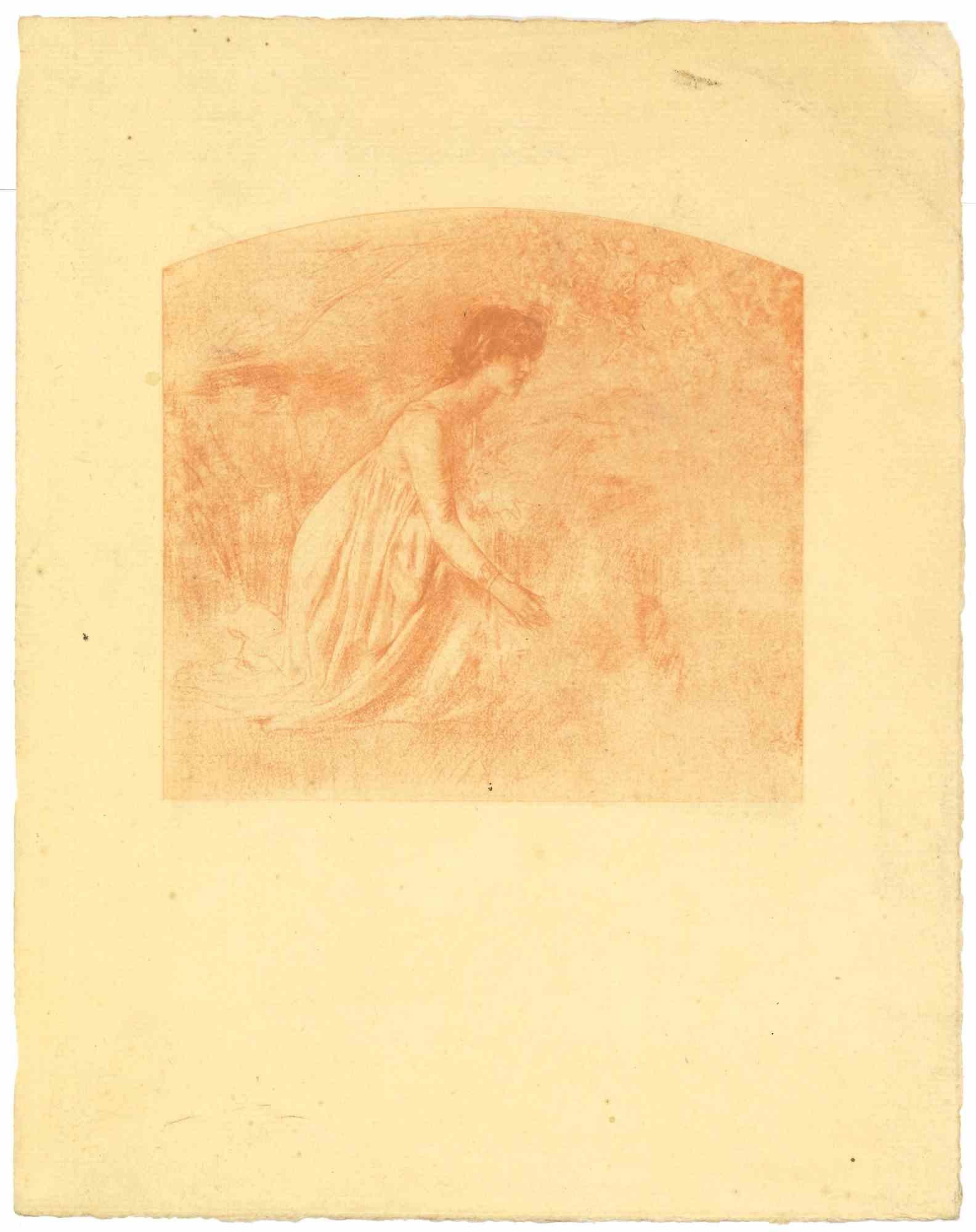 Farming Girl - Etching - Early 20th century