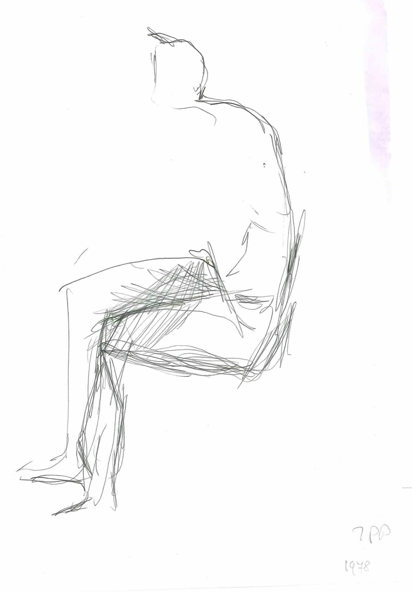 Unknown Portrait - Posing Figure - Drawing - 1978