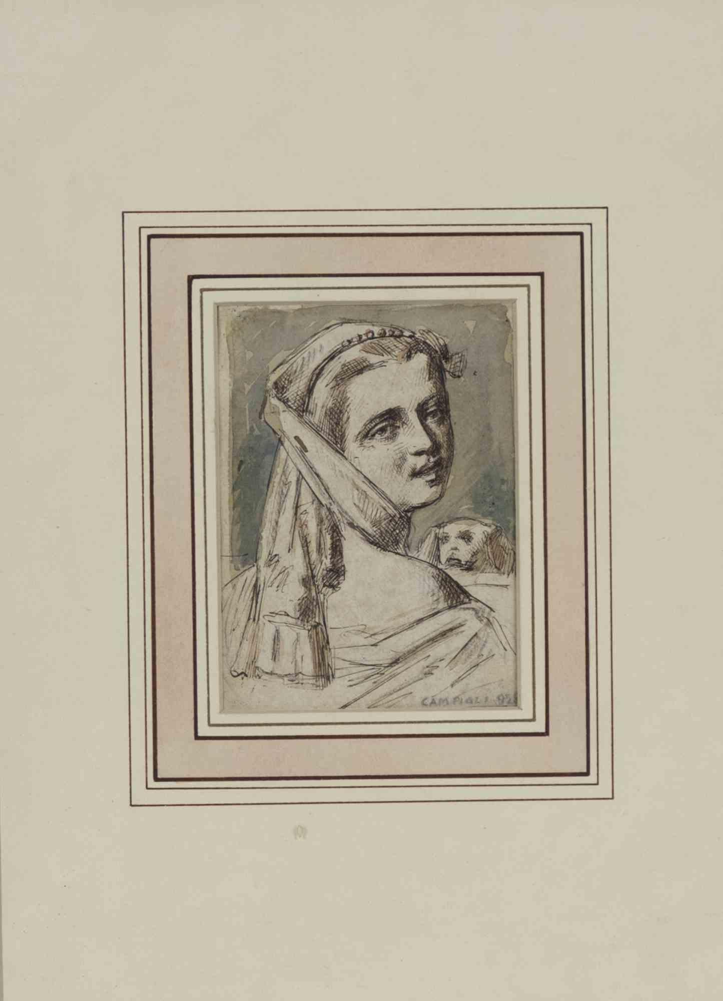 Fanciulla con il Cane - Dibujo de Massimo Campigli - 1928 en venta 1