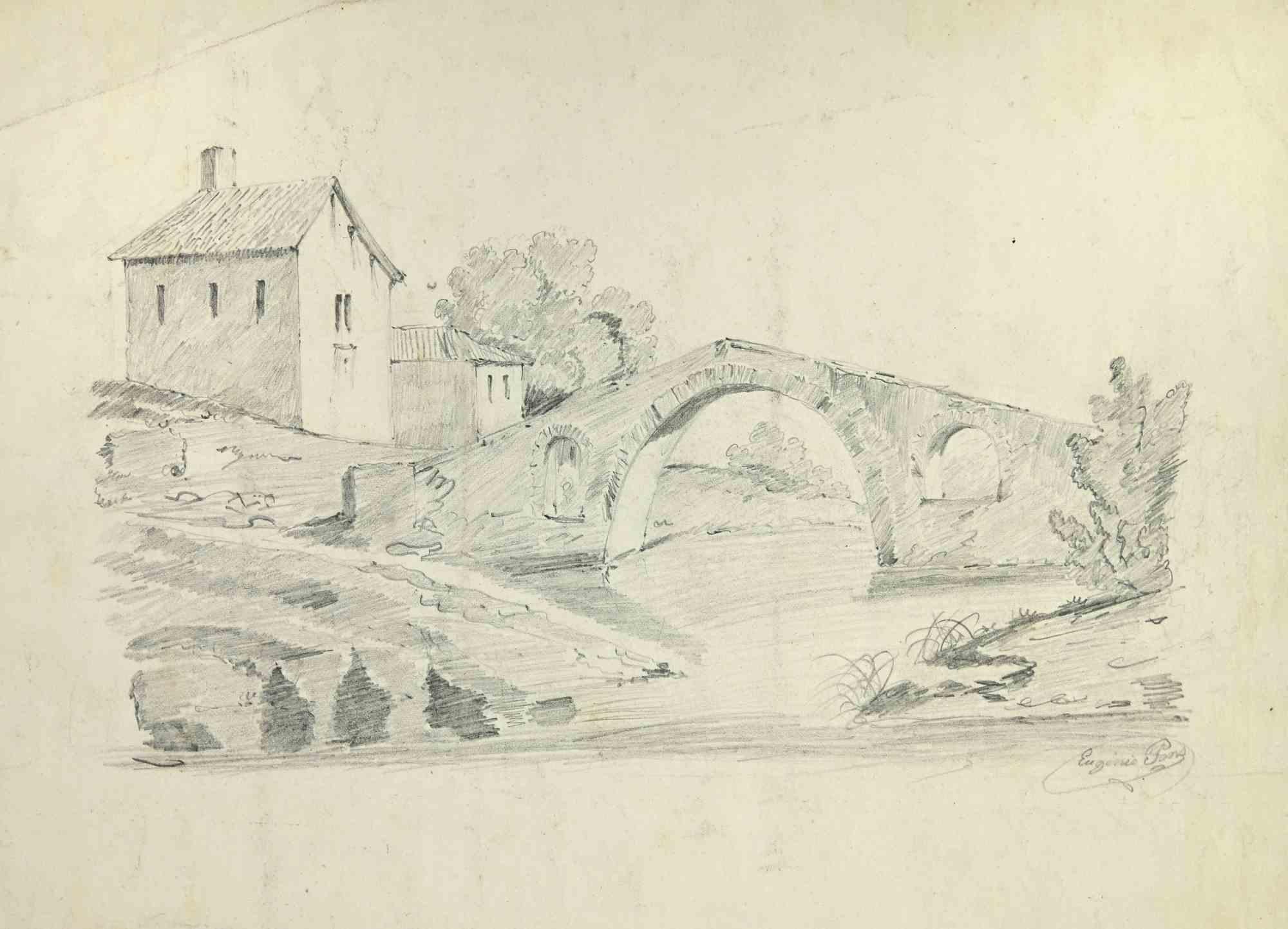 The Old Bridge - Zeichnung von Eugène Pons - Anfang des 20. Jahrhunderts