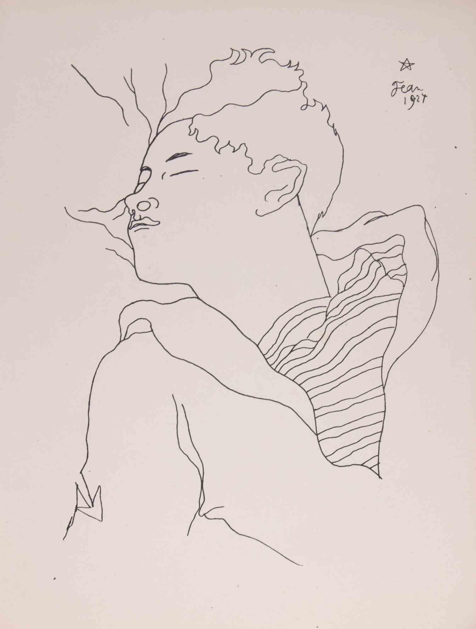 Lithographie auf Vélin pur fil des Papeteries du Marais, realisiert von Cocteau 1929.

Gehört zu der Suite "25 Dessins d'Un Dormeur", herausgegeben von H. L. Mermod, Lausanne.

Auflage von 213, nicht nummeriert und in der Platte