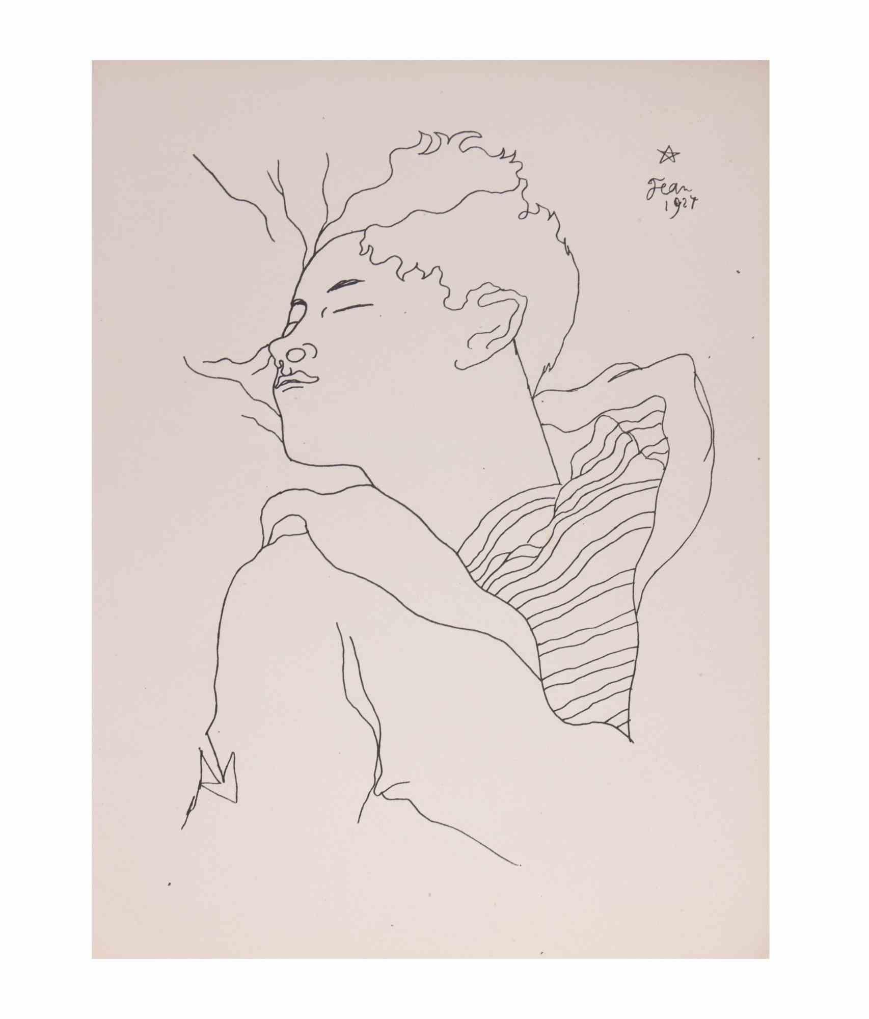 Portrait de Jean Desbordes - Lithographie von Jean Cocteau - 1929 im Angebot 1