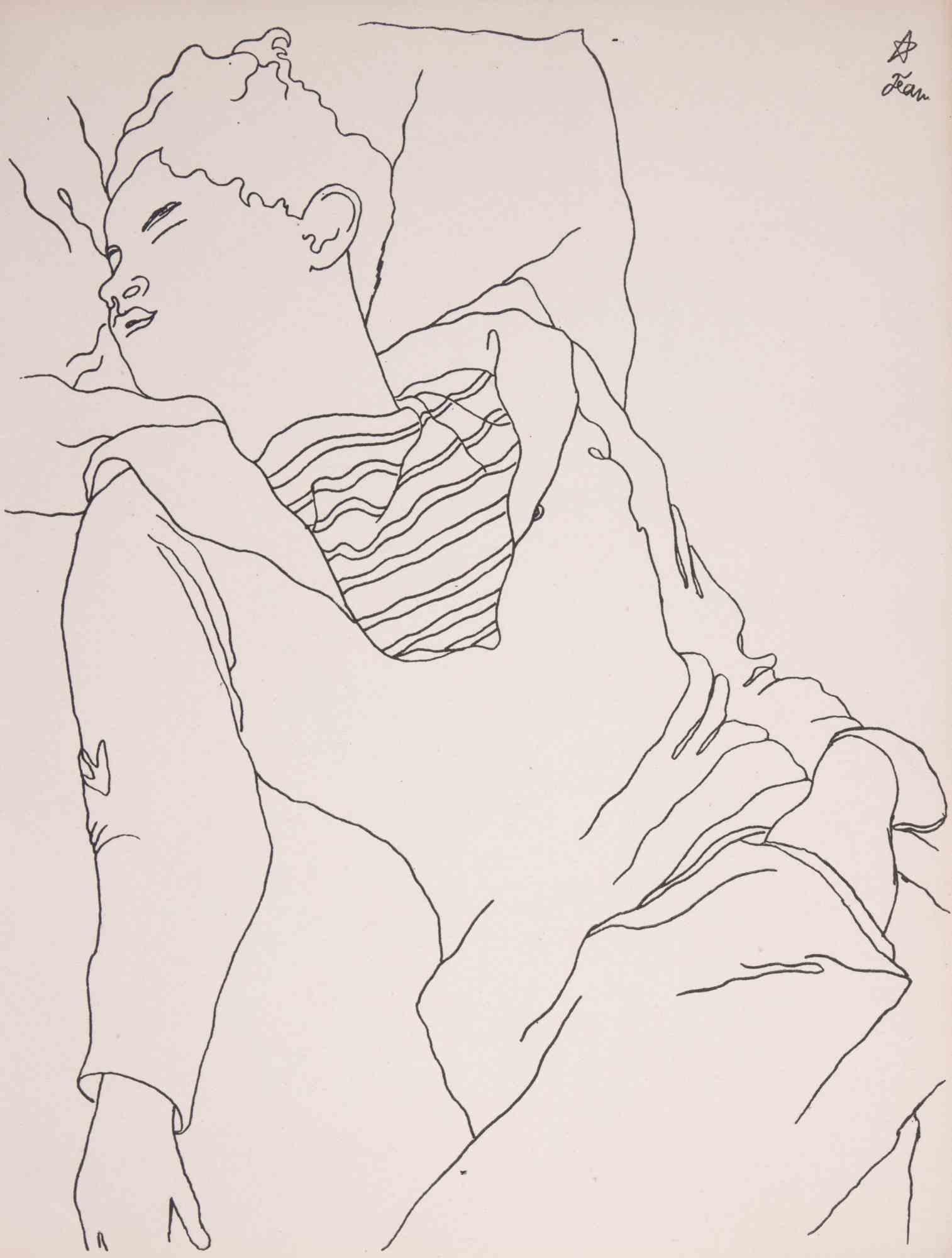Litografía sobre vélin pur fil des Papeteries du Marais, realizada por Cocteau en 1929.

Pertenece al conjunto "25 Dessins d'Un Dormeur", publicado por H. L. Mermod, Lausana.

Edición de 213, sin numerar y firmada en la plancha.

Excelente estado.