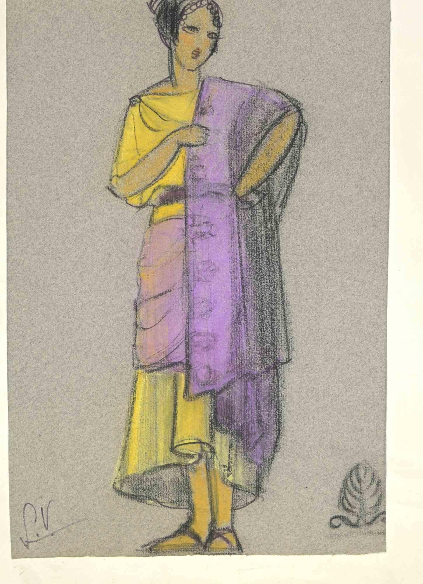 Costume de théâtre - Dessin de Simone Vaulpré - Début du 20e siècle