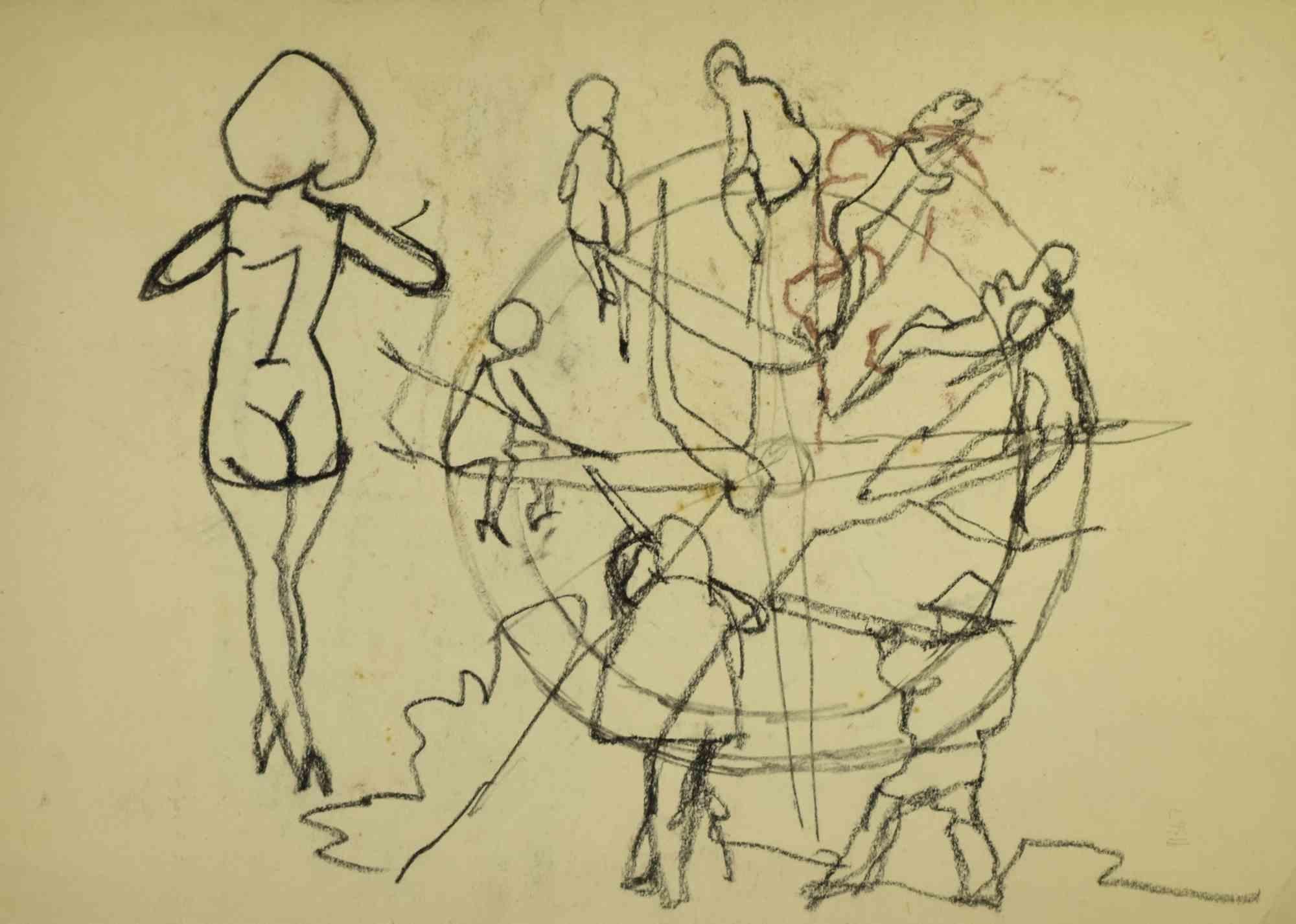 Los viejos y los jóvenes - Dibujo de Mino Maccari - Mediados del siglo XX en venta 1