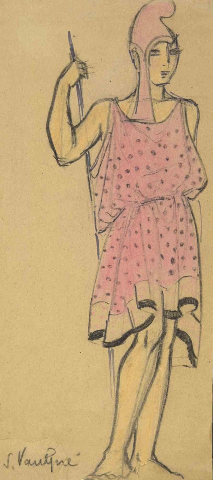 Costume de théâtre - Dessin de Simone Vaulpré - Début du 20e siècle