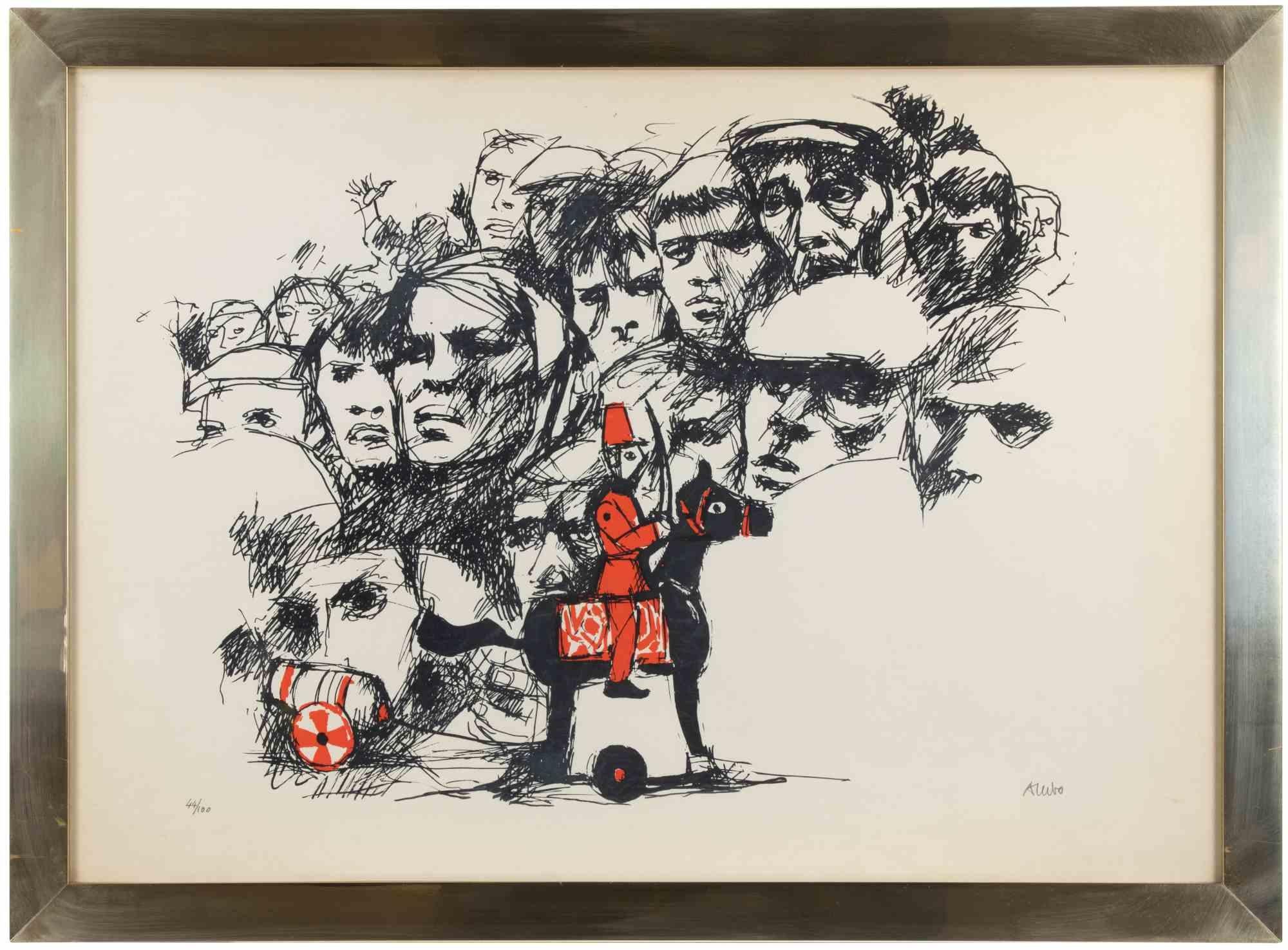 Unknown Abstract Drawing - The Crowd and the Order - Lithograph - 1970s