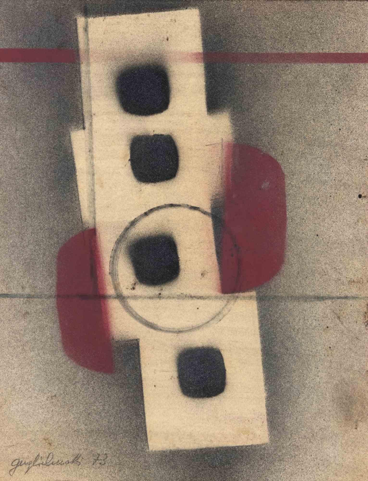Abstract Composition - Drawing by Mario Guglielmotti - 1973 For Sale 1