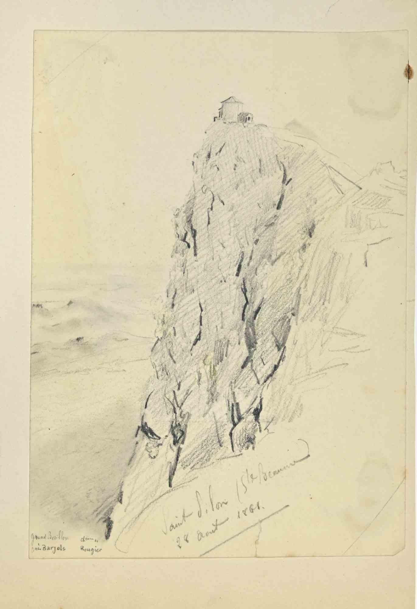 Landscape Art di Unknown - Scogliera - Disegno - 1861