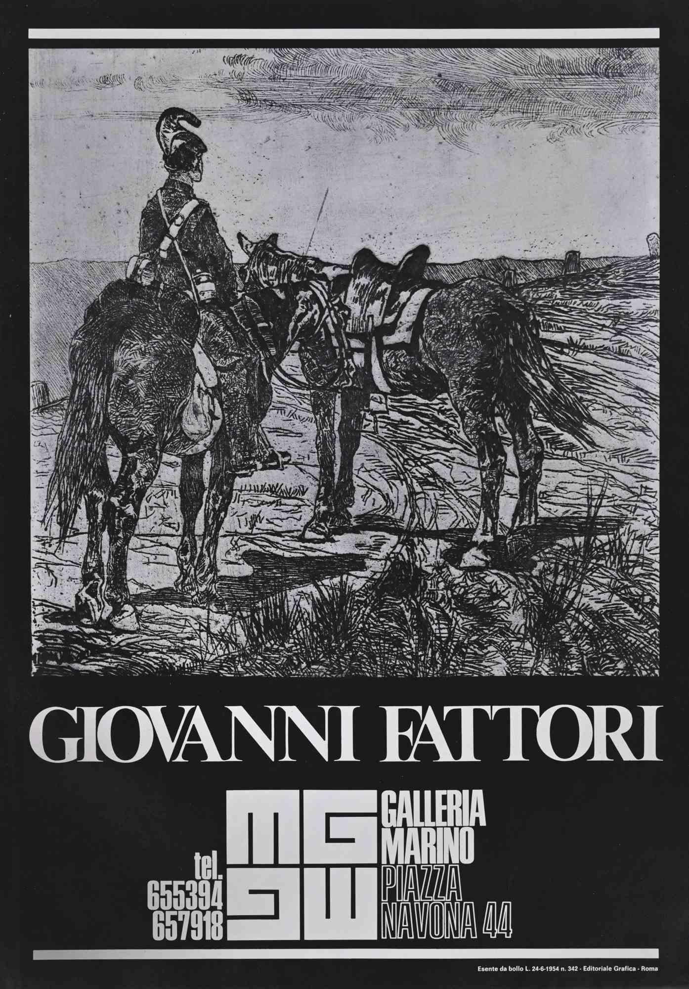 Manifesto offset d'epoca realizzato in occasione della mostra di opere grafiche di Giovanni Fattori alla Galleria Marino di Roma, alla fine degli anni '70.

Edizione limitata di 1000 esemplari.

Ottime condizioni.