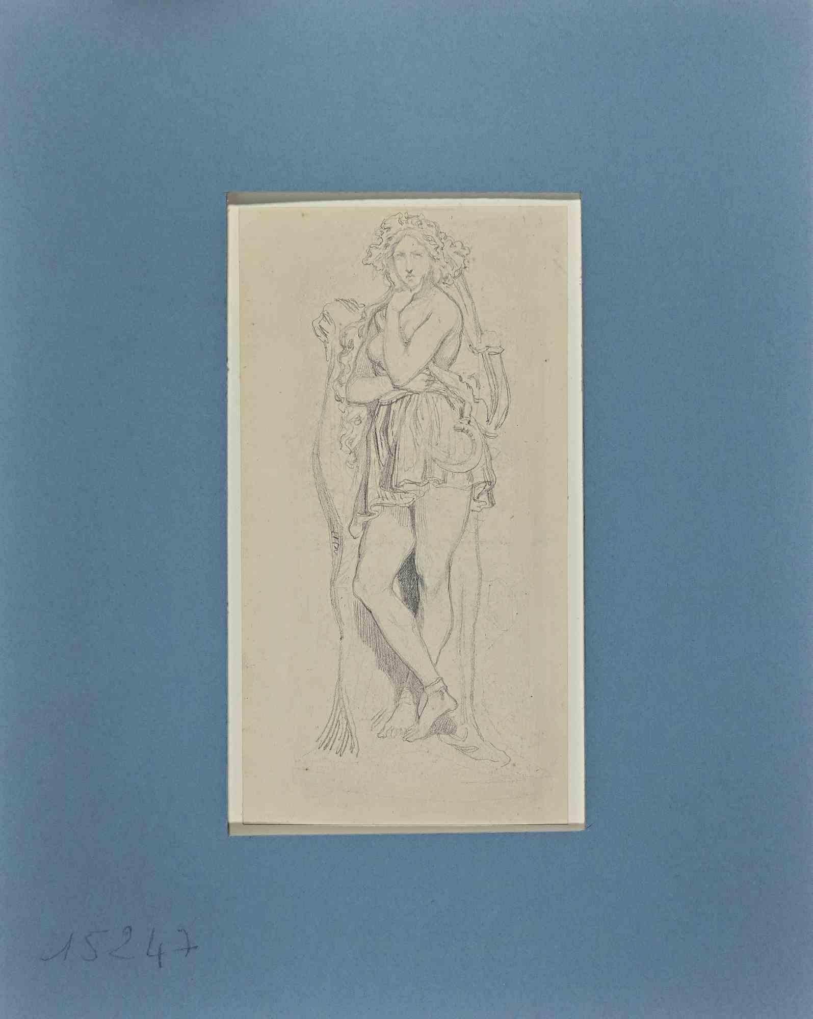 Figura de mujer - Dibujo de Achille Devéria -  Principios del siglo XIX en venta 1