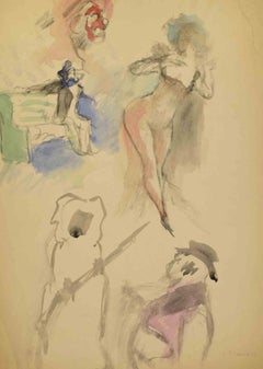 Figuren – Zeichnung von Mino Maccari – Mitte des 20. Jahrhunderts