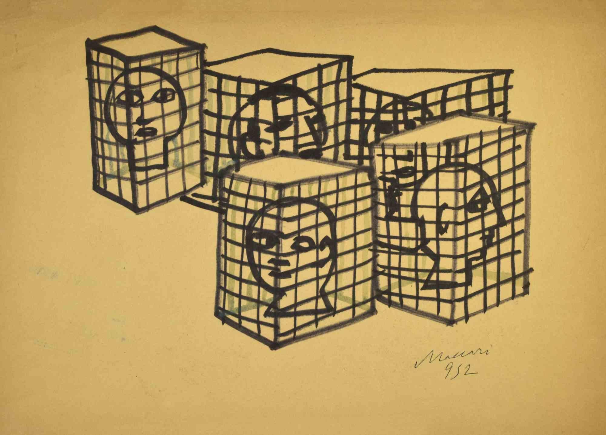 Prisoners – Zeichnung von Mino Maccari – 1952