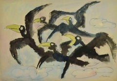 Black Birds - Drawing by Mino Maccari - mid-20th century