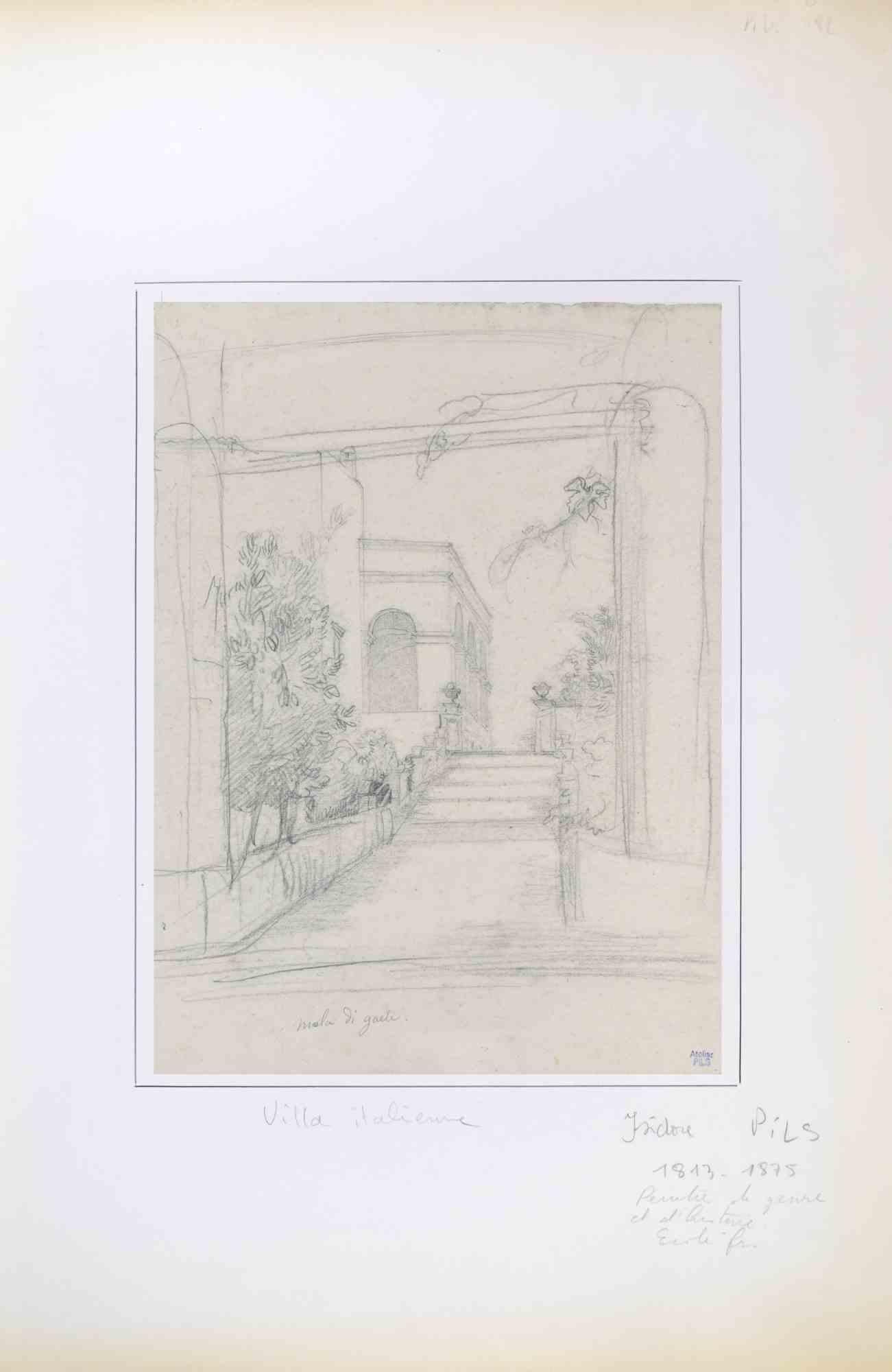 Italian Villa - Drawing By Isidore Pils - Mid-20th Century