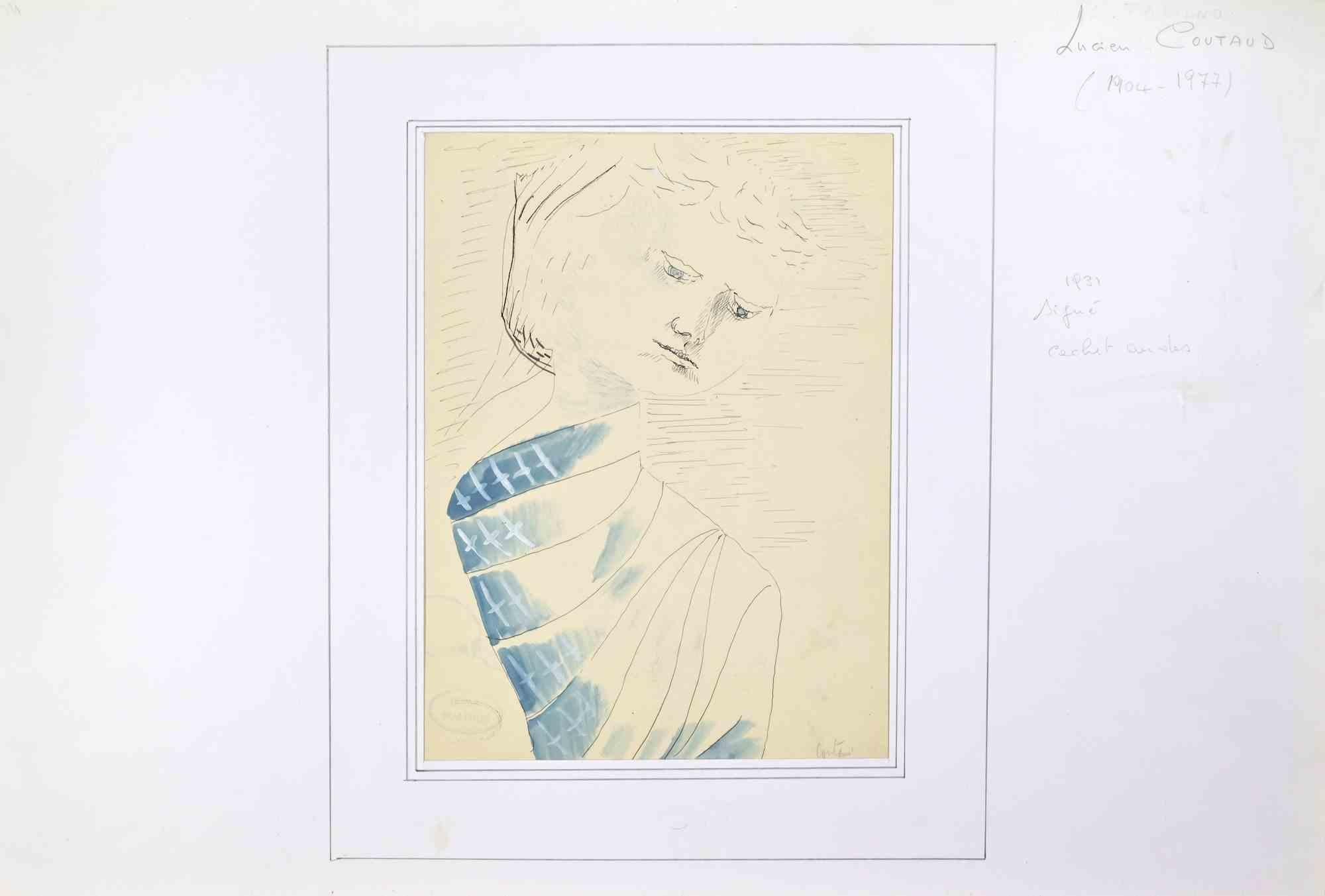 Portrait - Drawing By Lucien Coutaud - Mid-20th Century