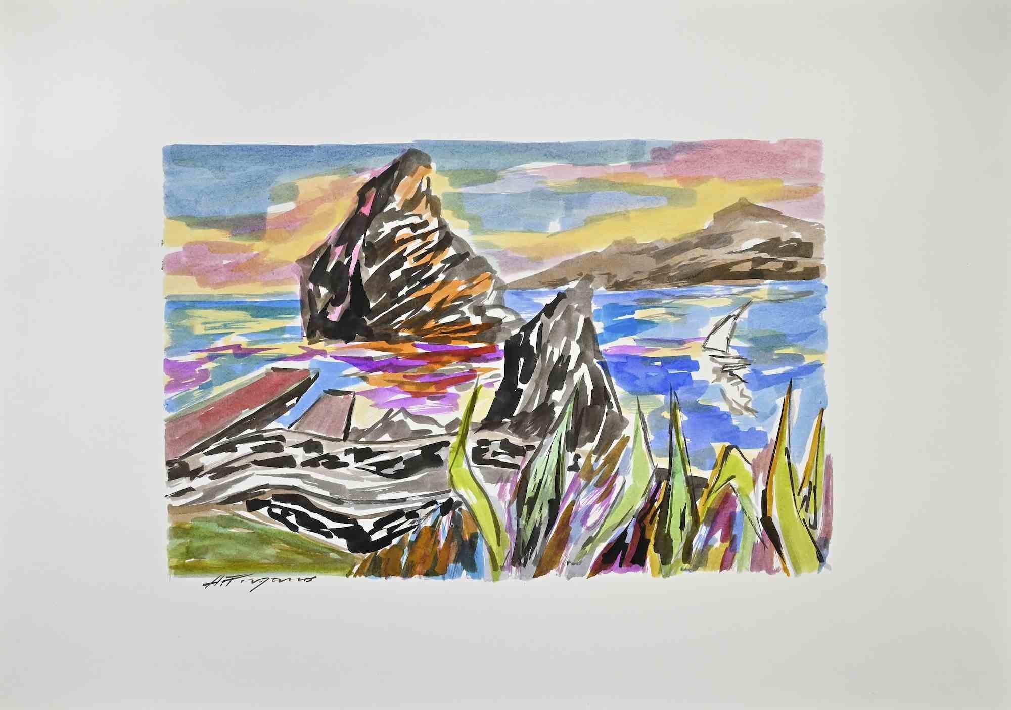 Shore - Drawing by Arturo Pagano - 1980s