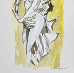 Figure Watercolor Drawing, Contemporary Style, 1980s, Unframed