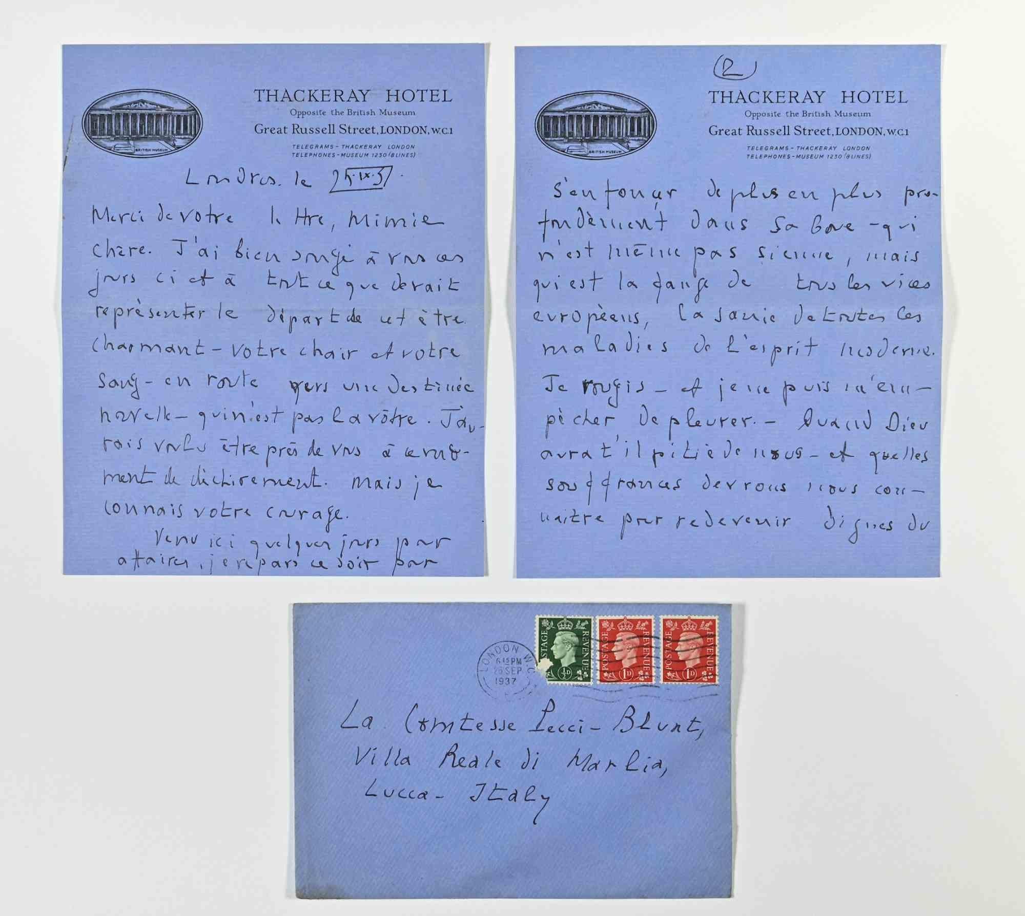 Letter from Bernard Fay to Countess Anna Laetitia Pecci - Early 20th Century For Sale 1