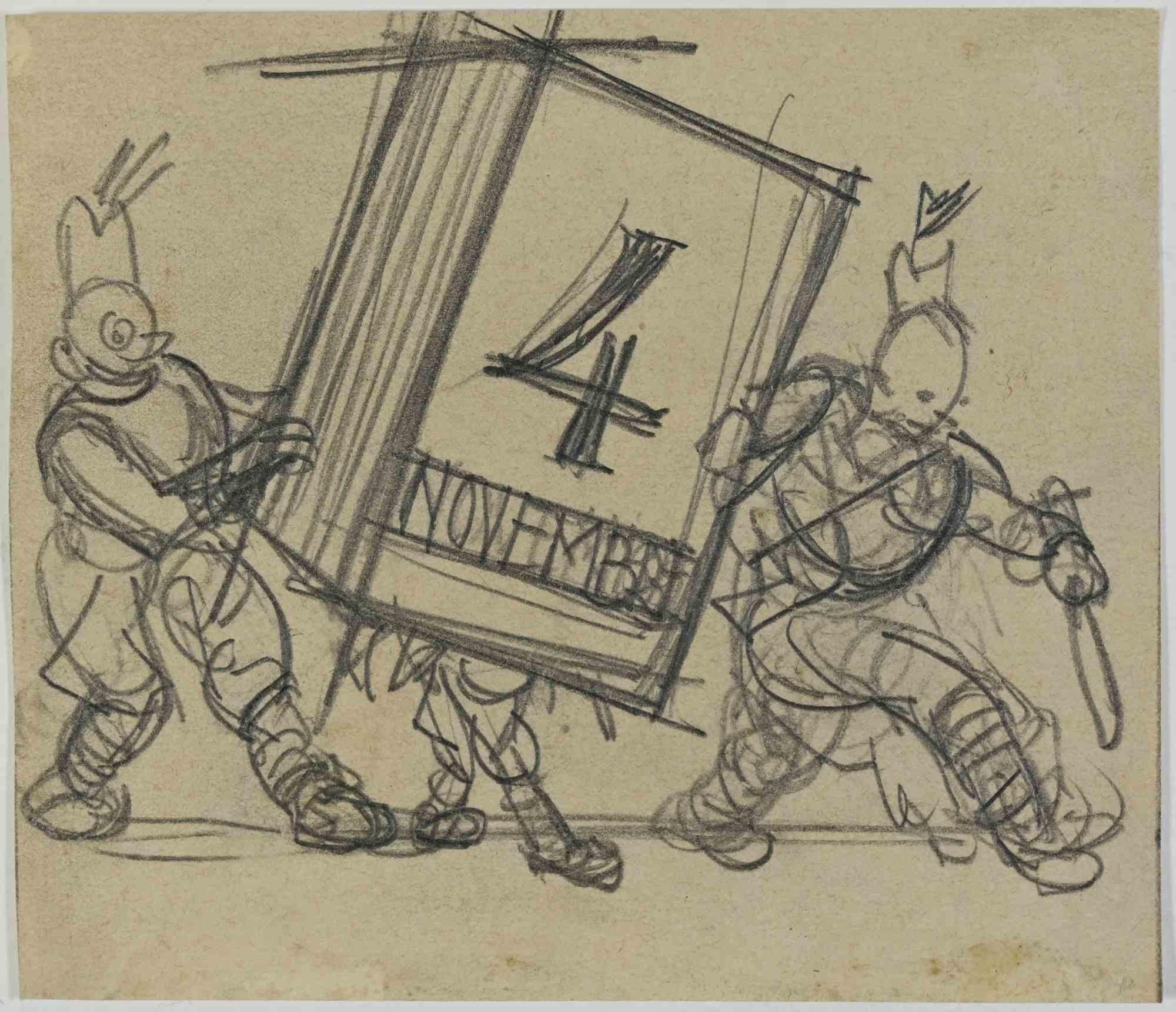 4 November is a modern artwork by Gabriele Galantara (1865-1937) in the early 20th century.

Pen on paper.

Good conditions and aged with foxing and cutting.

The work has been realized by Gabriele Galantara  (1865-1937). He was a journalist and one