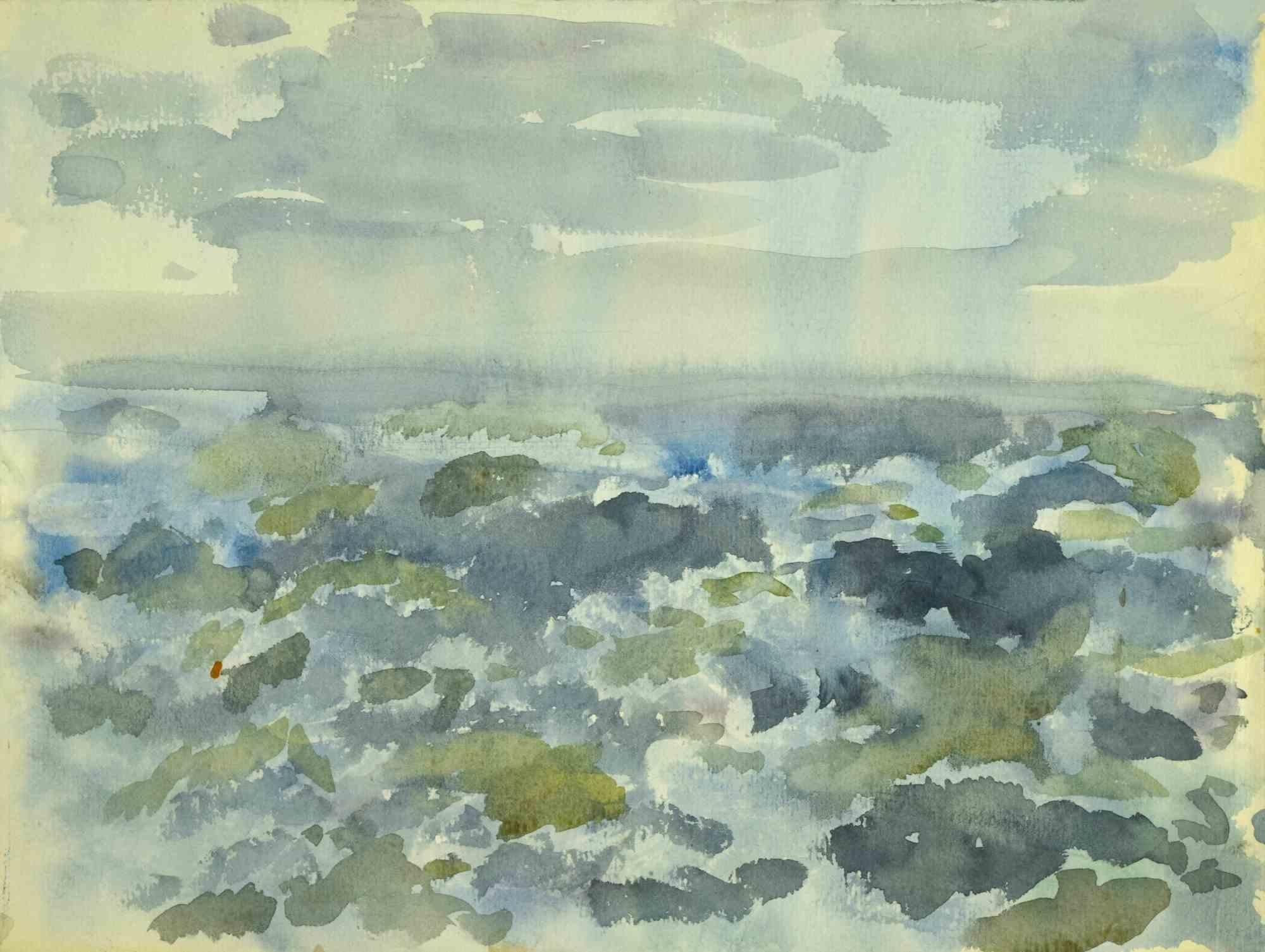 Paysage marin - Dessin d'Antoine Mayo - années 1960