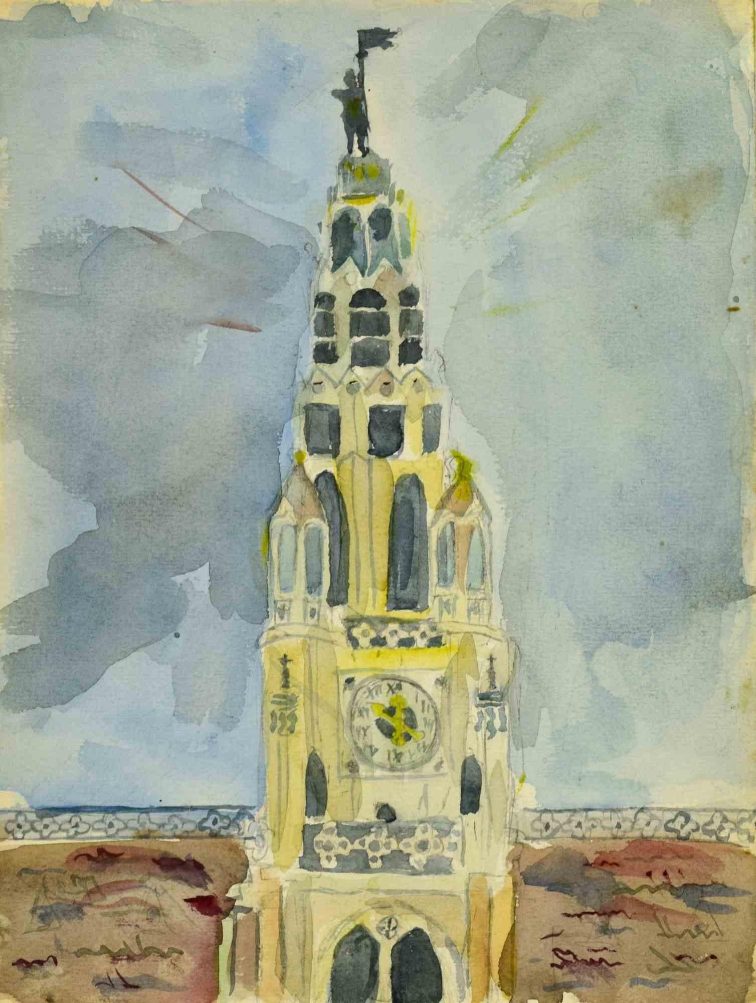 Landscape Art di Unknown - La Torre - Disegno - Anni '50