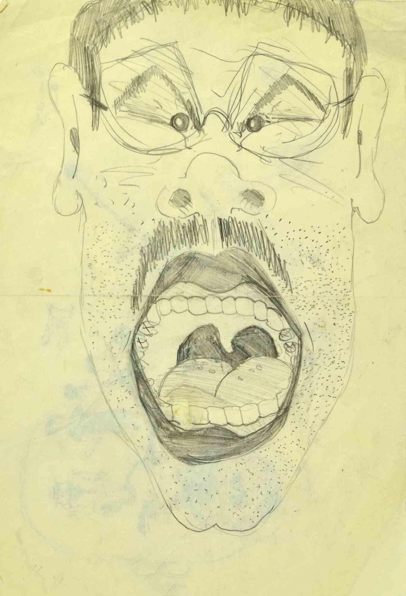 Unknown Figurative Art - Angry Man - Drawing - 1950s