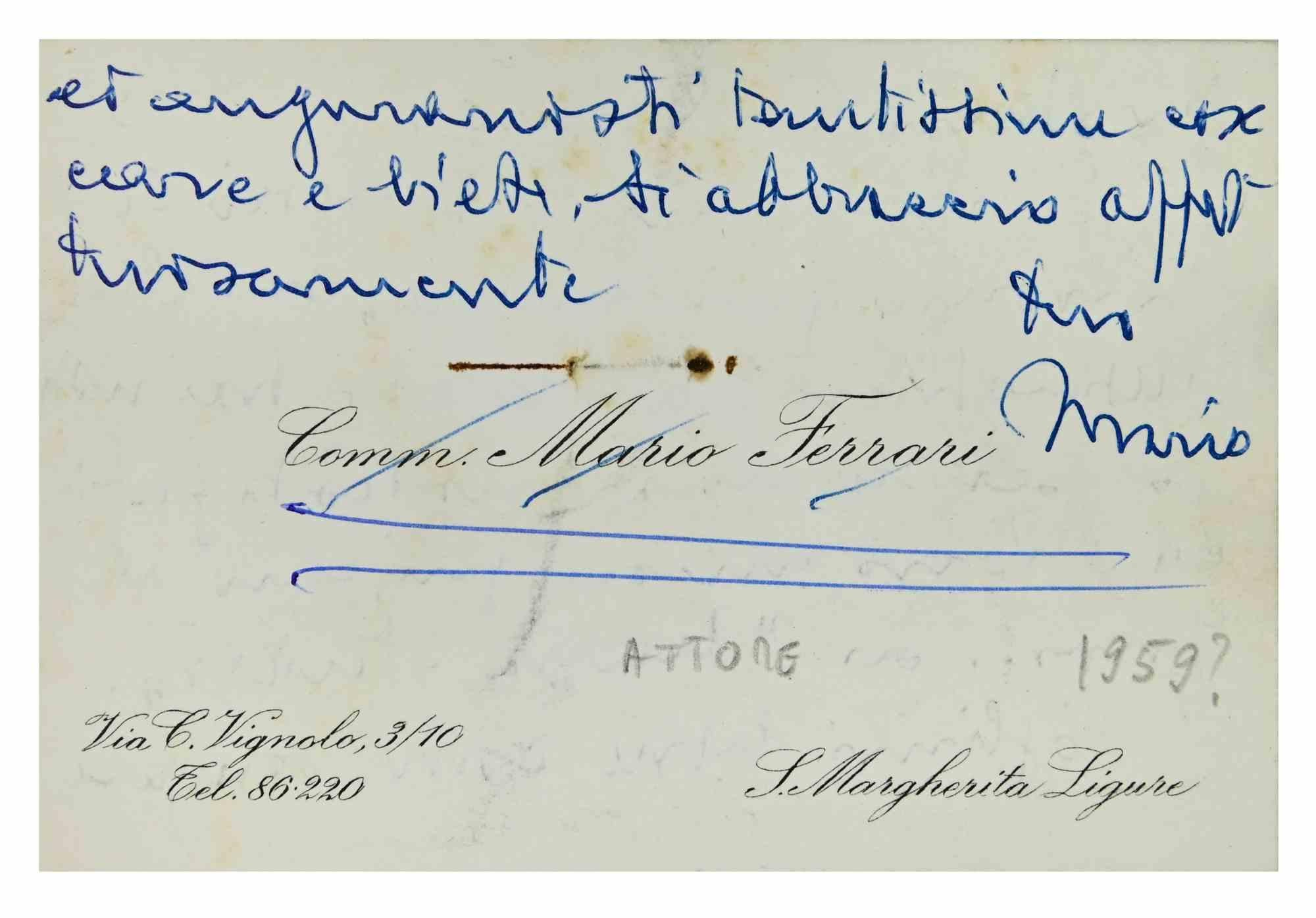 Cartolina scritta a mano da Mario Ferrari realizzata negli anni Quaranta.

Buone condizioni.