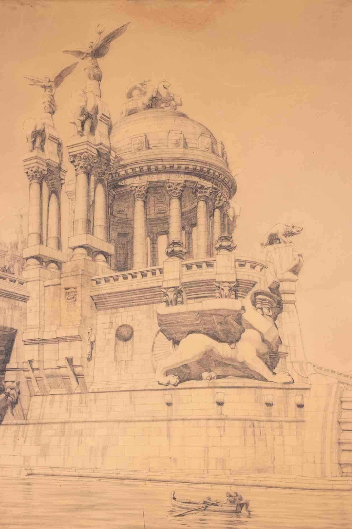 Veduta Prospettica di un Ponte - Disegno di Carlo e Adolfo Coppedè - 1911 - Art Moderno di Carlo and Adolfo Coppedè