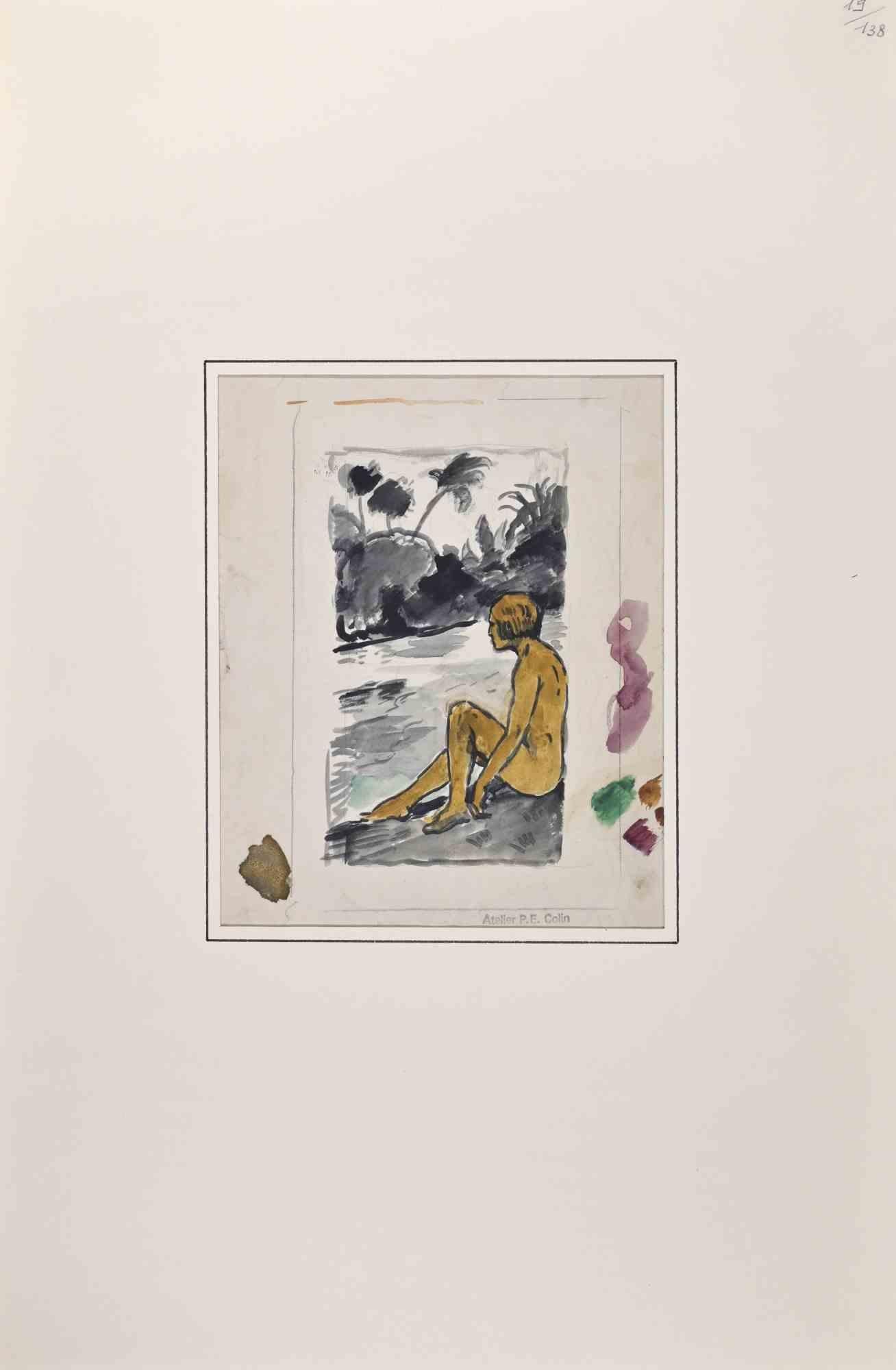 Nackt -  Zeichnung von Paul Emile Colin – Mitte des 20. Jahrhunderts