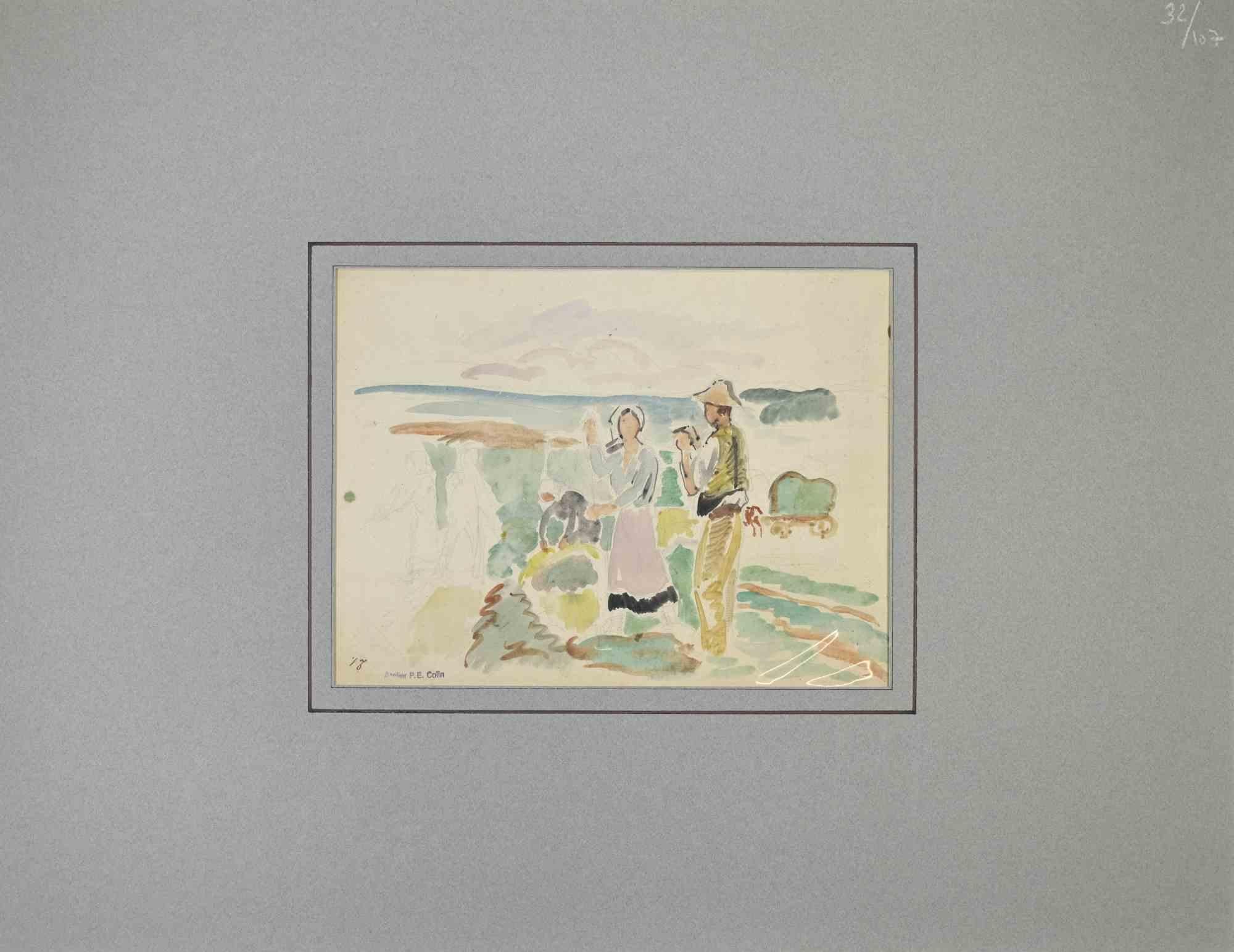 Landwirte -  Zeichnung von Paul Emile Colin – Mitte des 20. Jahrhunderts