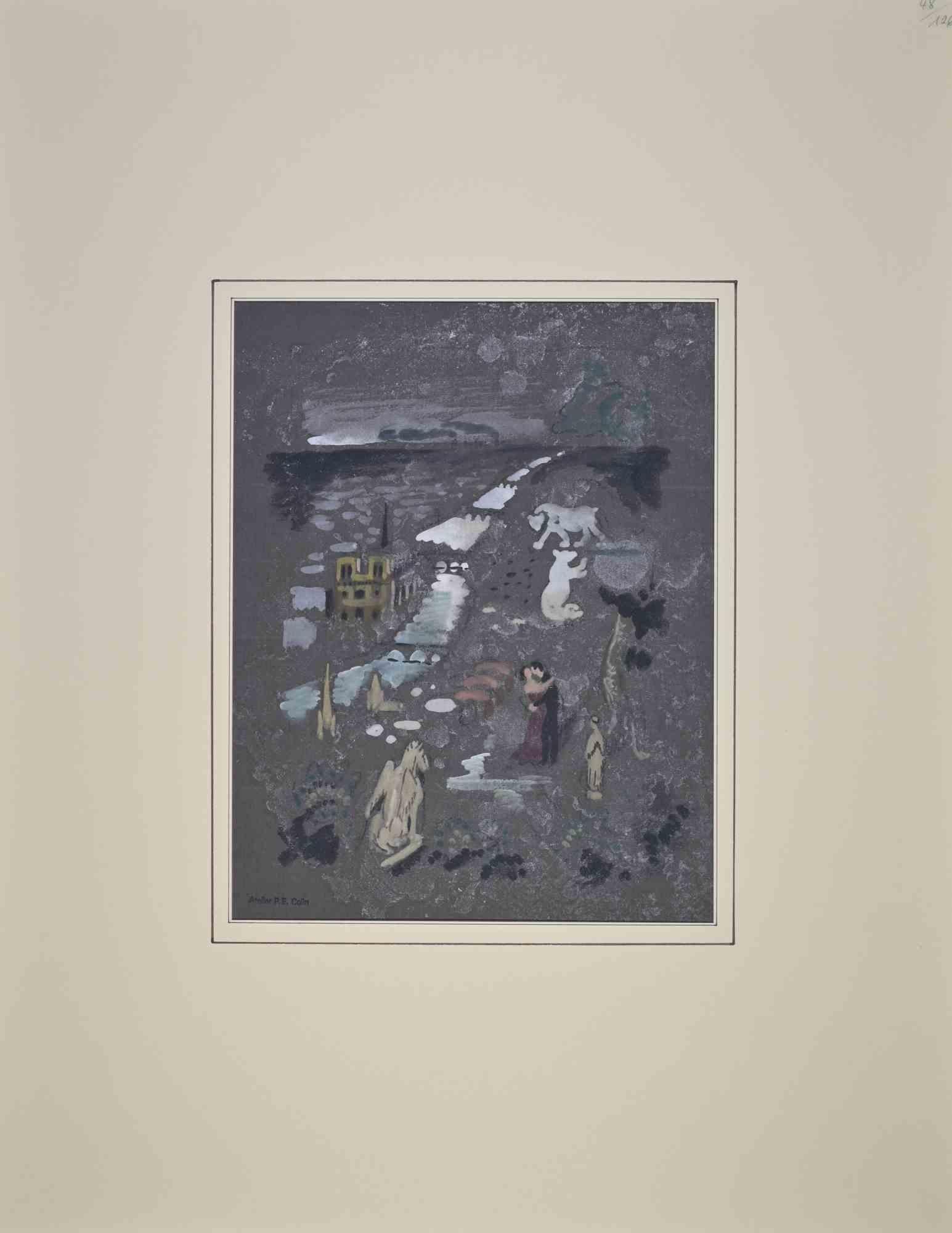 Composition is an drawing realized in the Mid-20th Century.

Tempera on paper.

Good condition.

Monogramme.