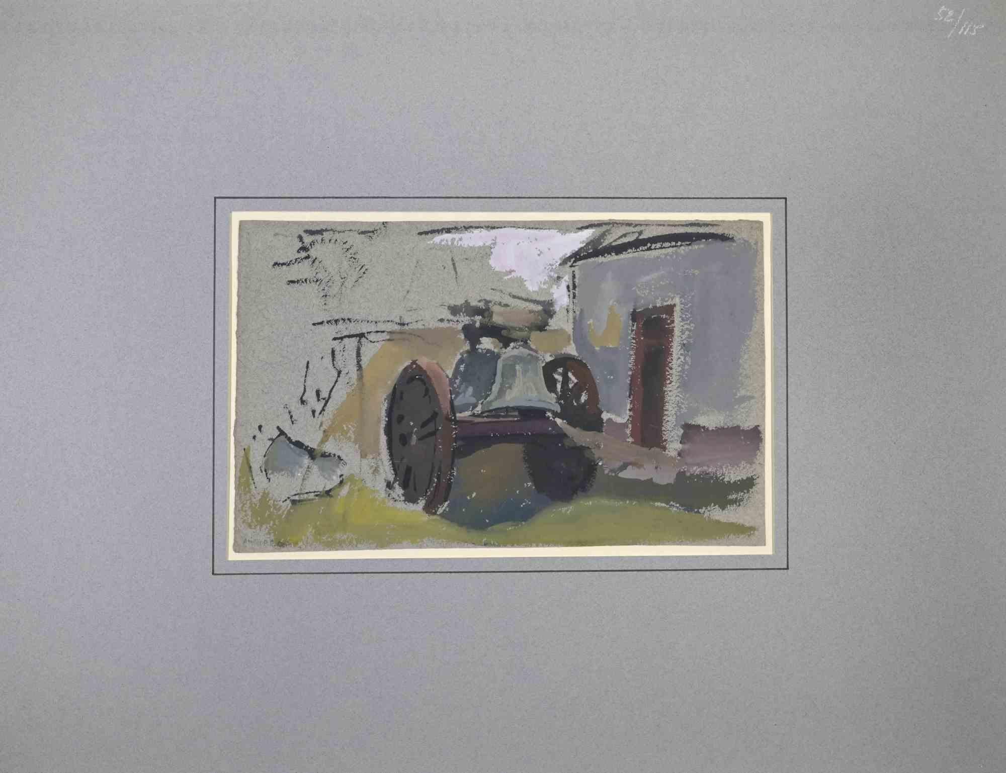 The Bell is a drawing realized in the Mid-20th Century.

Tempera on paper.

Good condition.

Monogrammed.