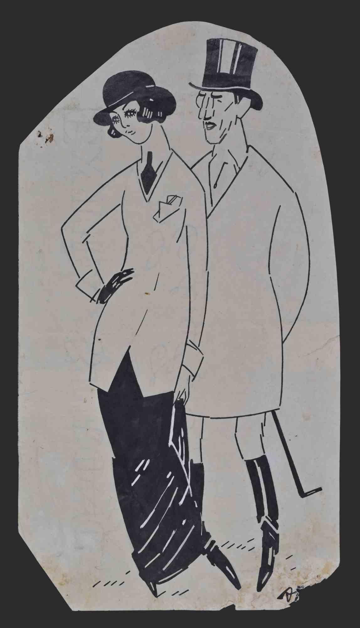 Portrait di Unknown - Coppia - Disegno - Metà del XX secolo